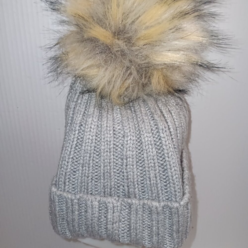 J.CREW WOOL BLEND THICK RIBBED POM POM HAT
